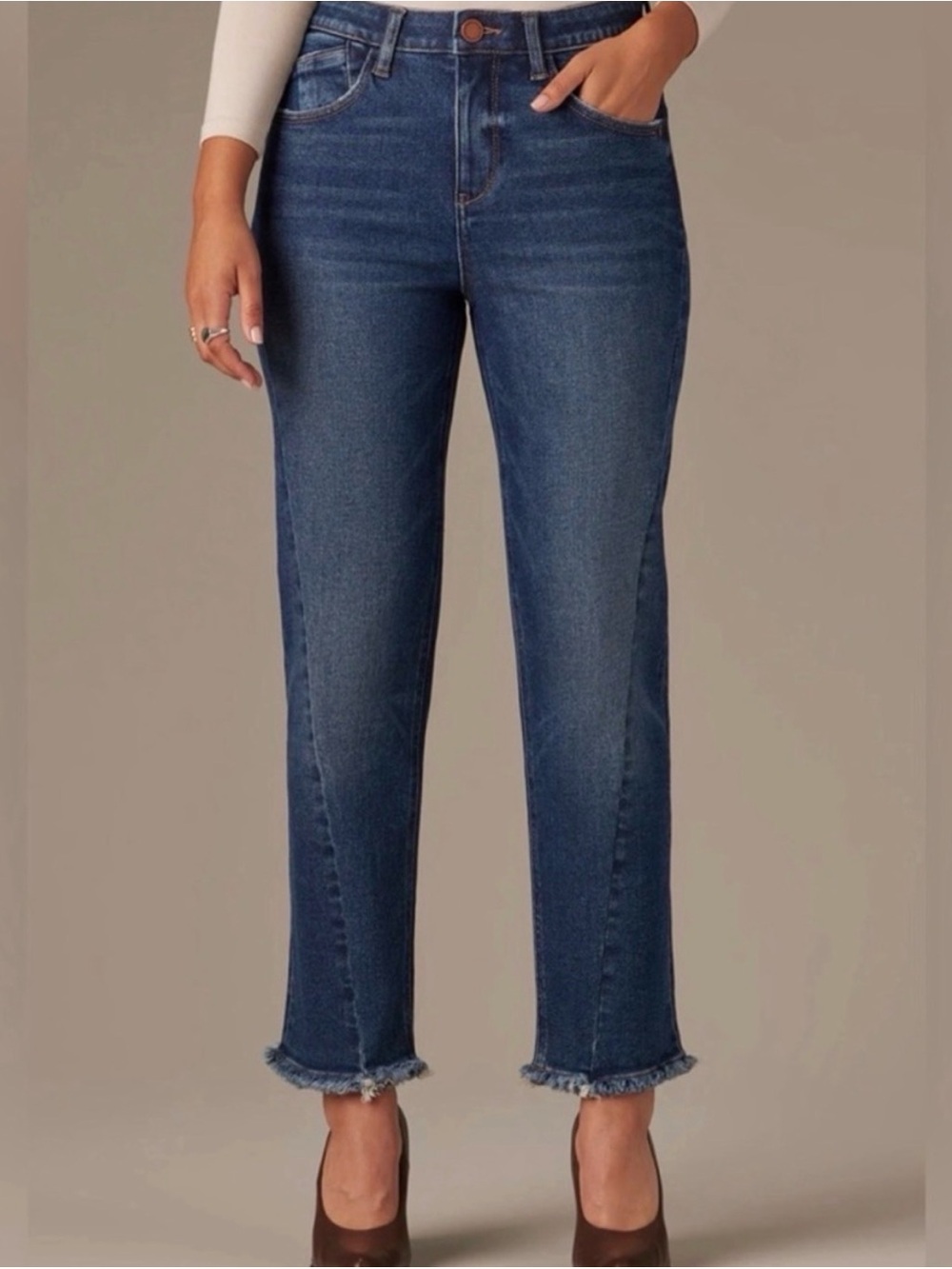 Democracy Straight Leg Jeans in Dark Blue Denim. AB Technology